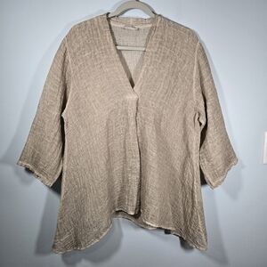 Linen Blend V-Neck Tunic Top High Low Hem Made‎ In Italy Women’s Size 10